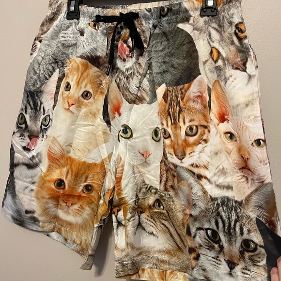 All Over Cat Print Drawstring Shorts - Picture 3 of 6